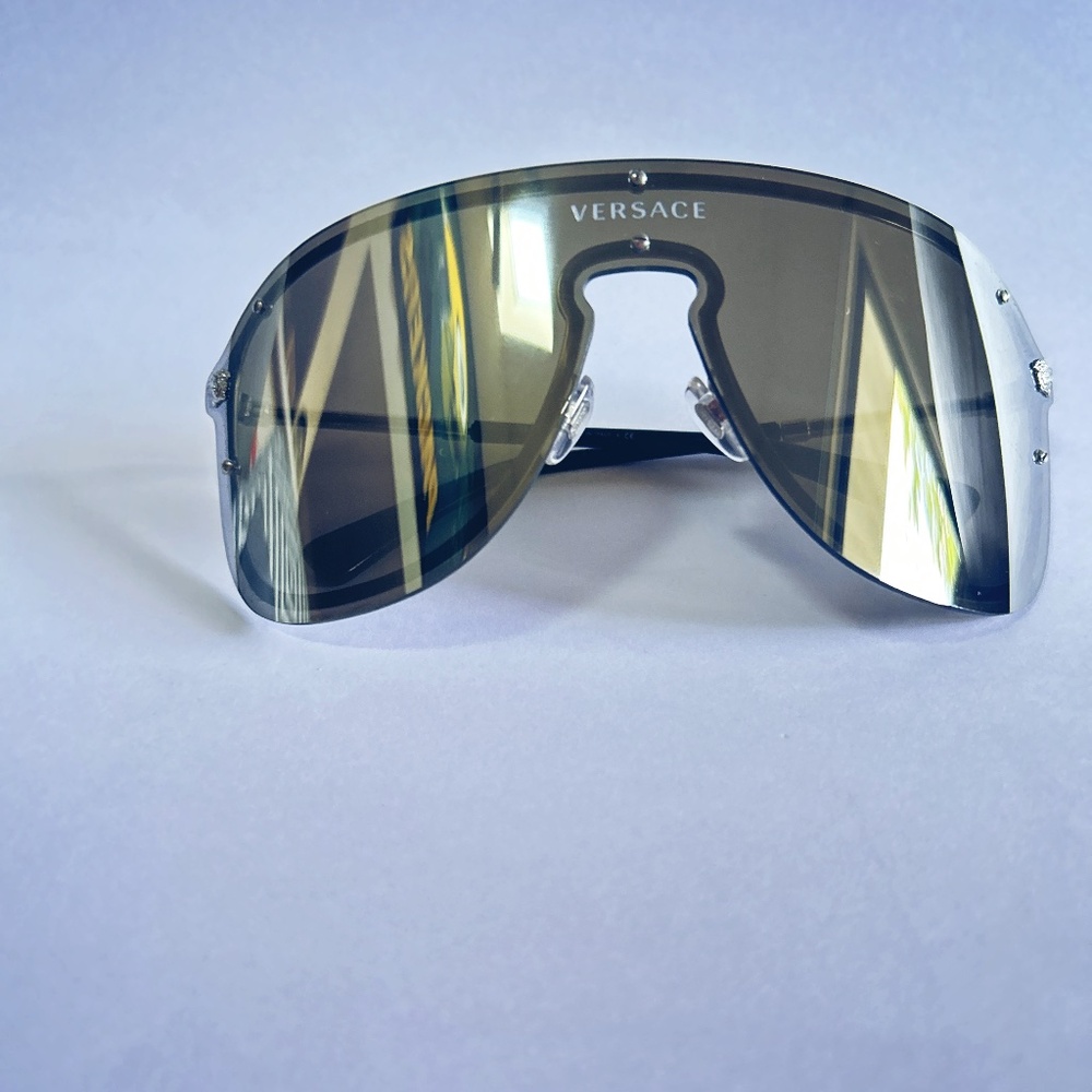 VERSACE Oversized Mirrored Curved Sunglasses